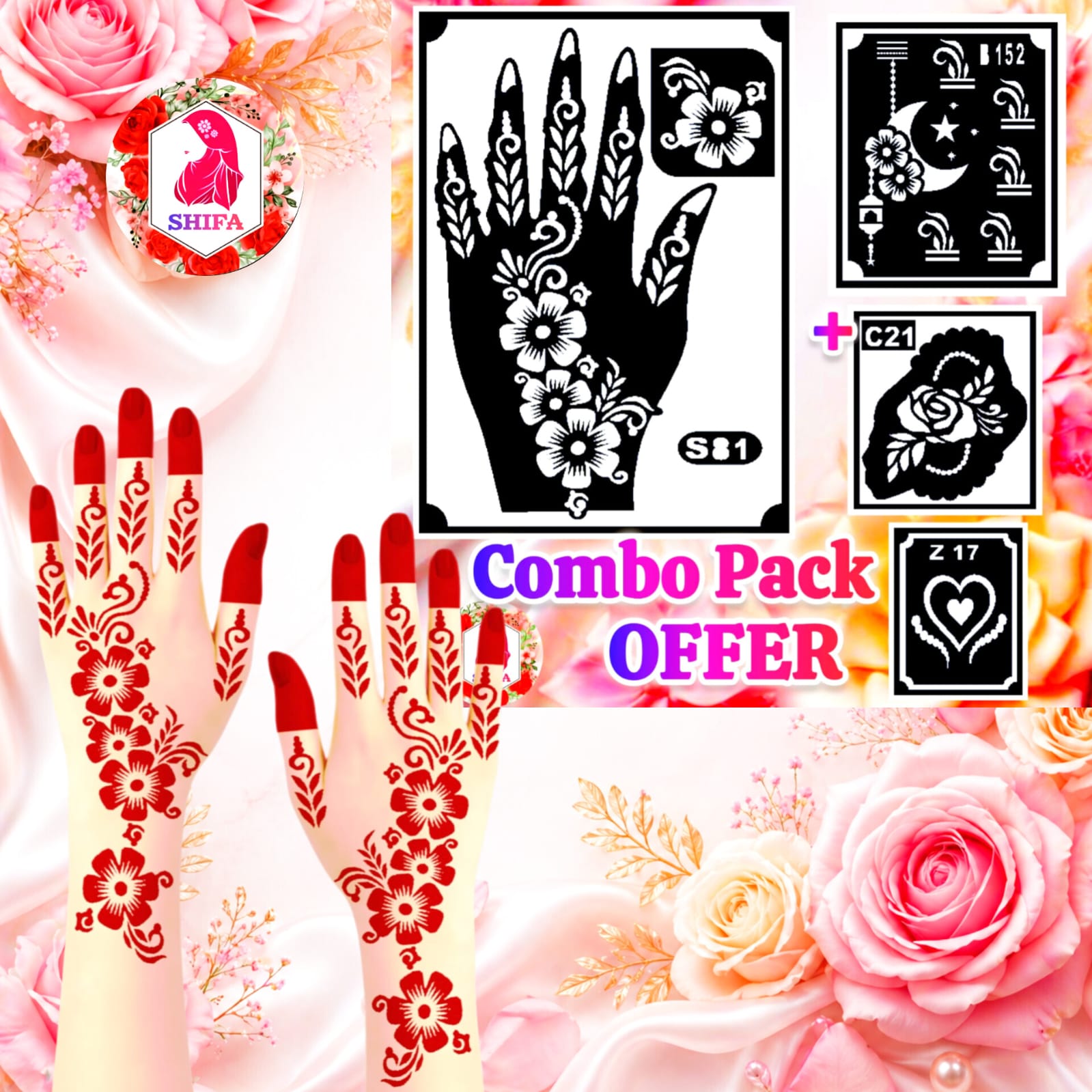 S 81  A neat and balanced floral design Sticker Overview Henna Stencil - Shifa Stencil